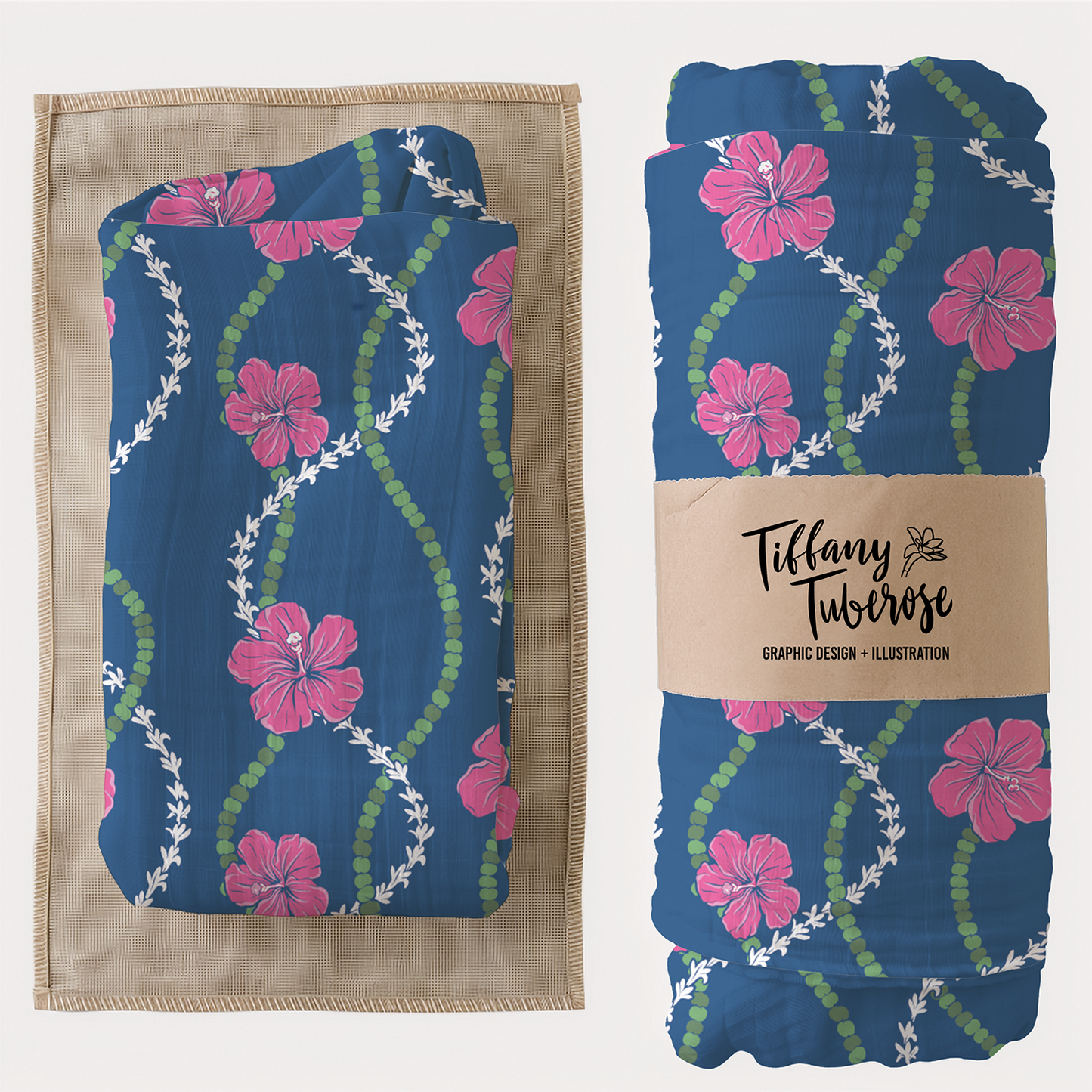 Hibiscus Mokihana Tuberose Seamless Repeat Pattern