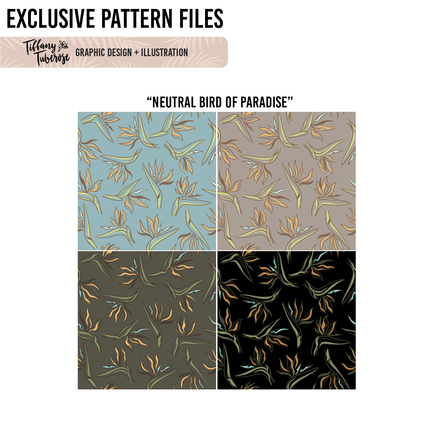 Neutral Bird of Paradise Seamless Repeat Pattern