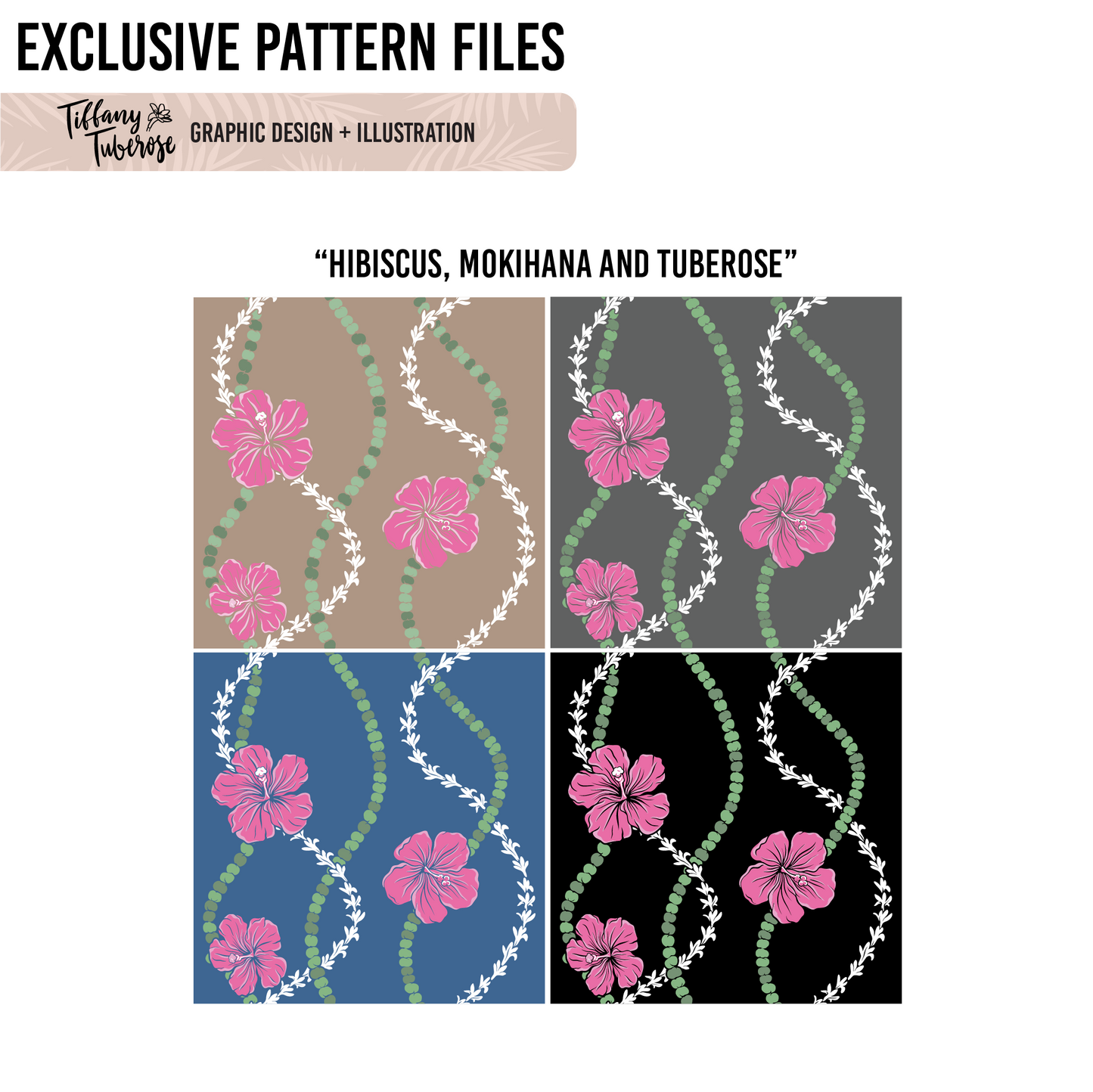 Hibiscus Mokihana Tuberose Seamless Repeat Pattern