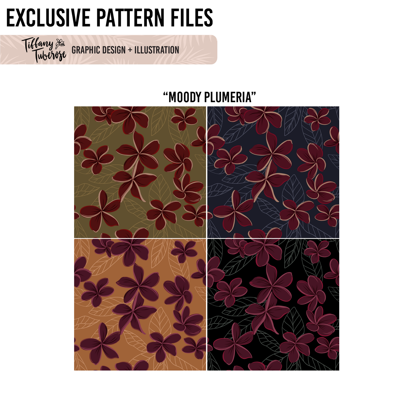 Moody Plumeria Seamless Repeat Pattern