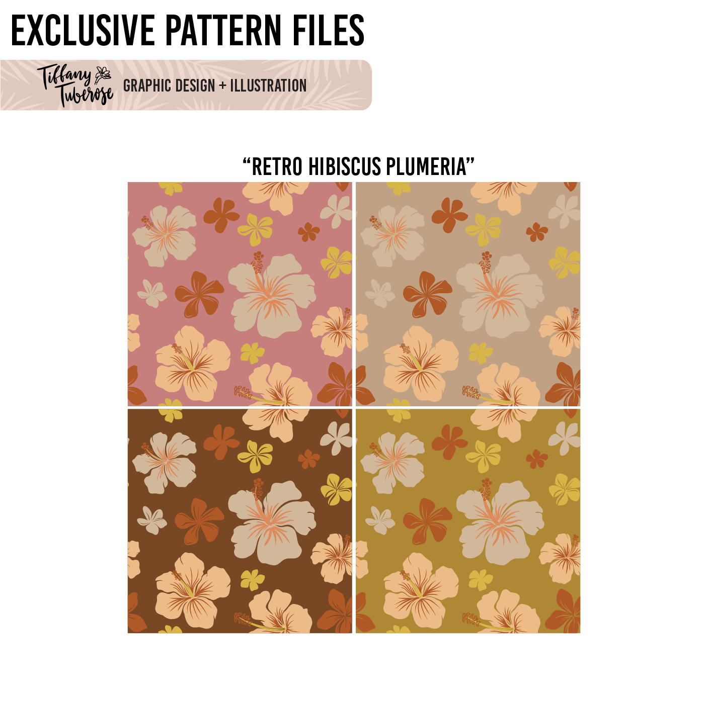 Retro HIbiscus and Plumeria Seamless Repeat Pattern