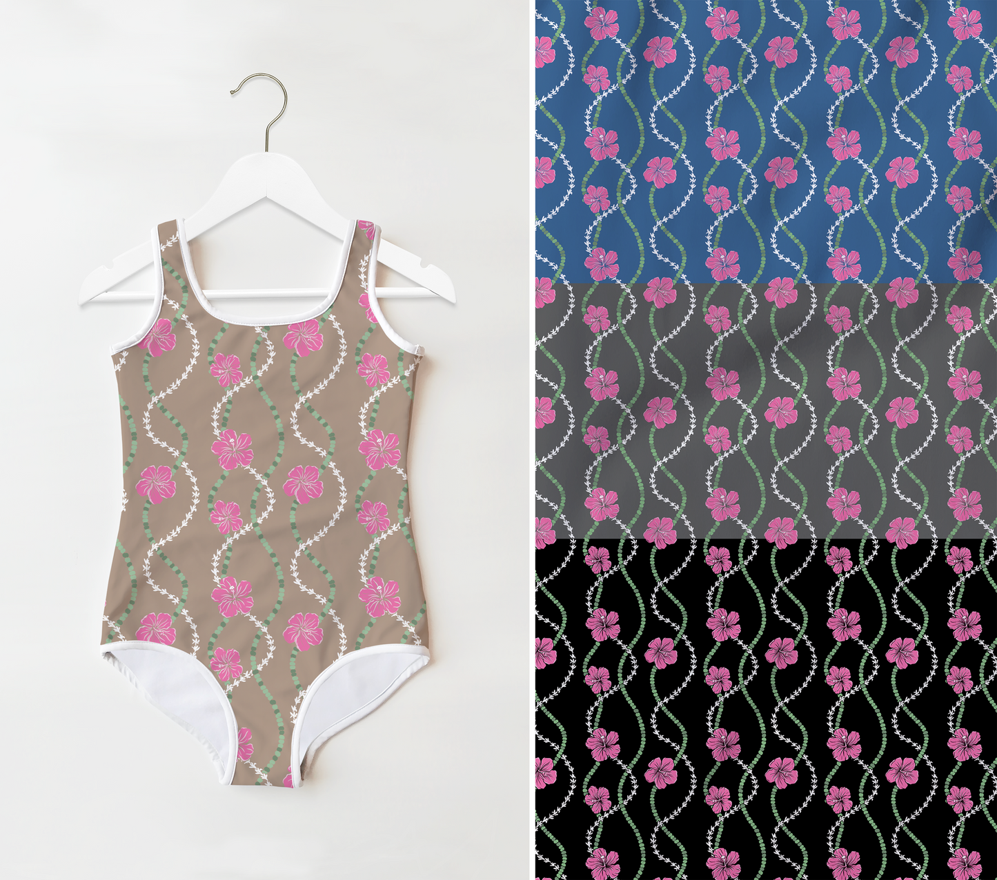 Hibiscus Mokihana Tuberose Seamless Repeat Pattern