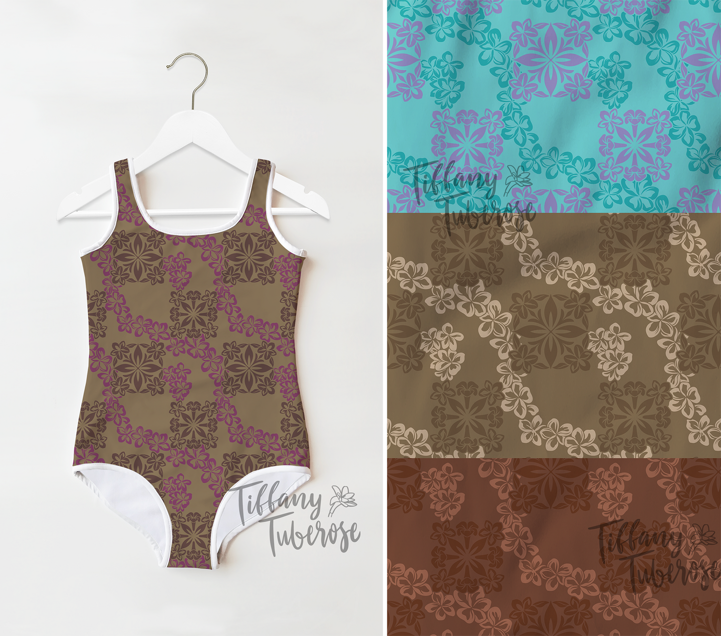 Face out Plumeria & Quilts Seamless Repeat Pattern