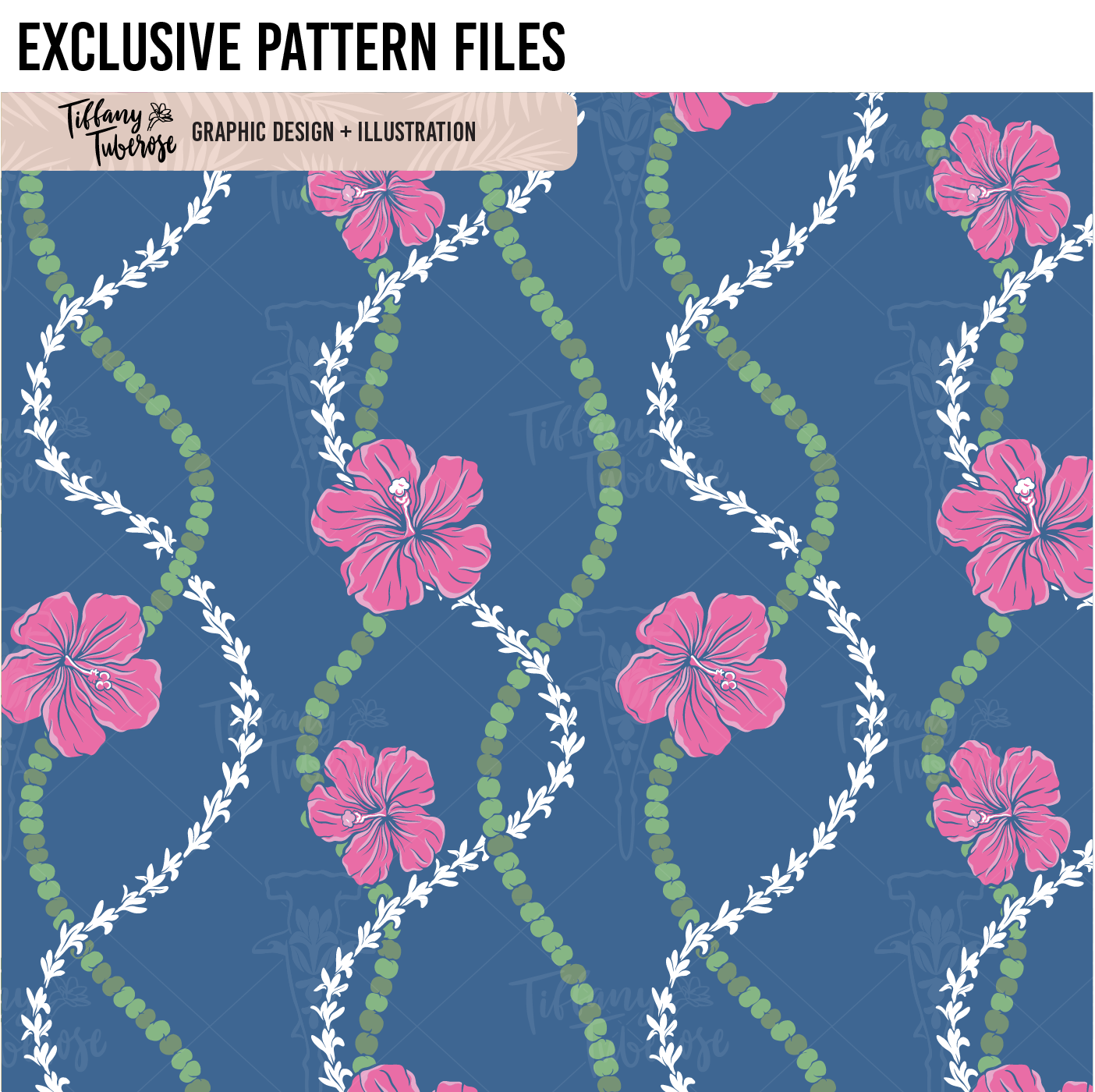 Hibiscus Mokihana Tuberose Seamless Repeat Pattern