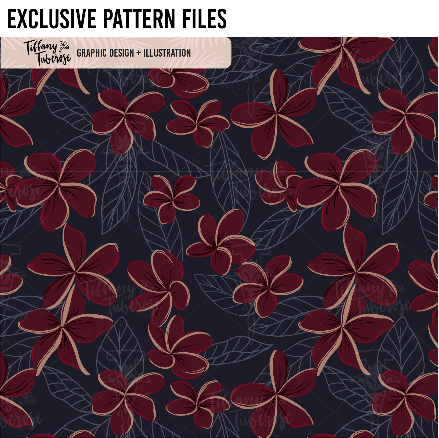 Moody Plumeria Seamless Repeat Pattern