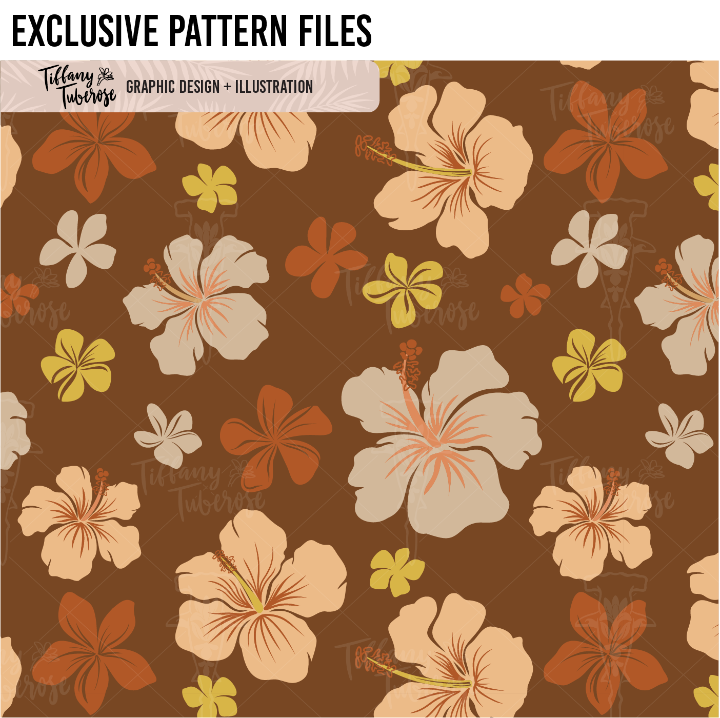 Retro HIbiscus and Plumeria Seamless Repeat Pattern