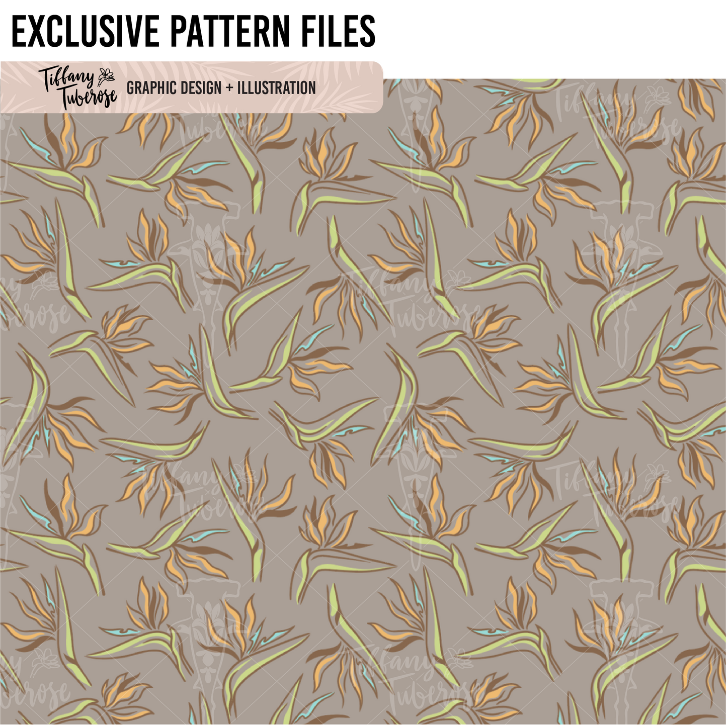 Neutral Bird of Paradise Seamless Repeat Pattern