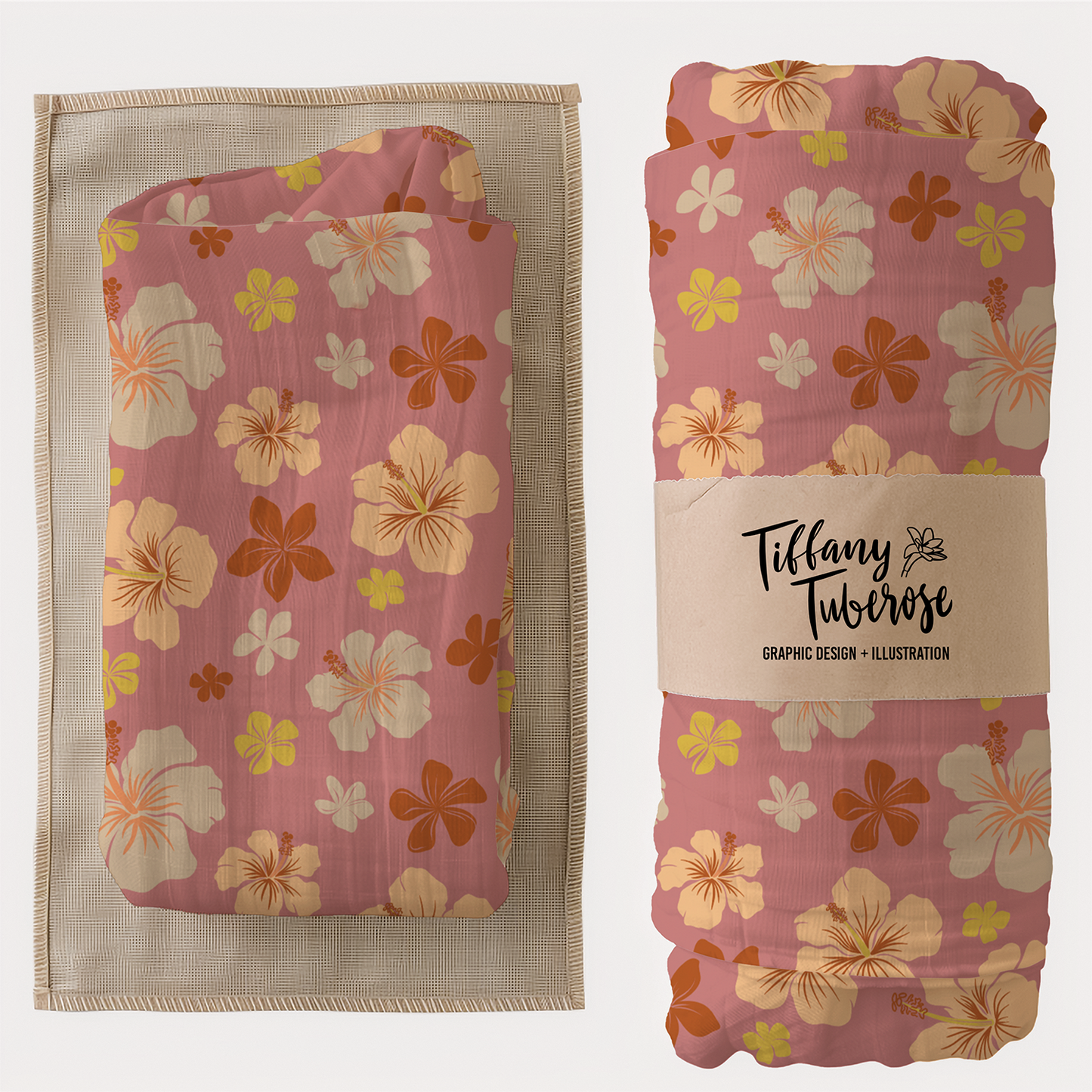 Retro HIbiscus and Plumeria Seamless Repeat Pattern