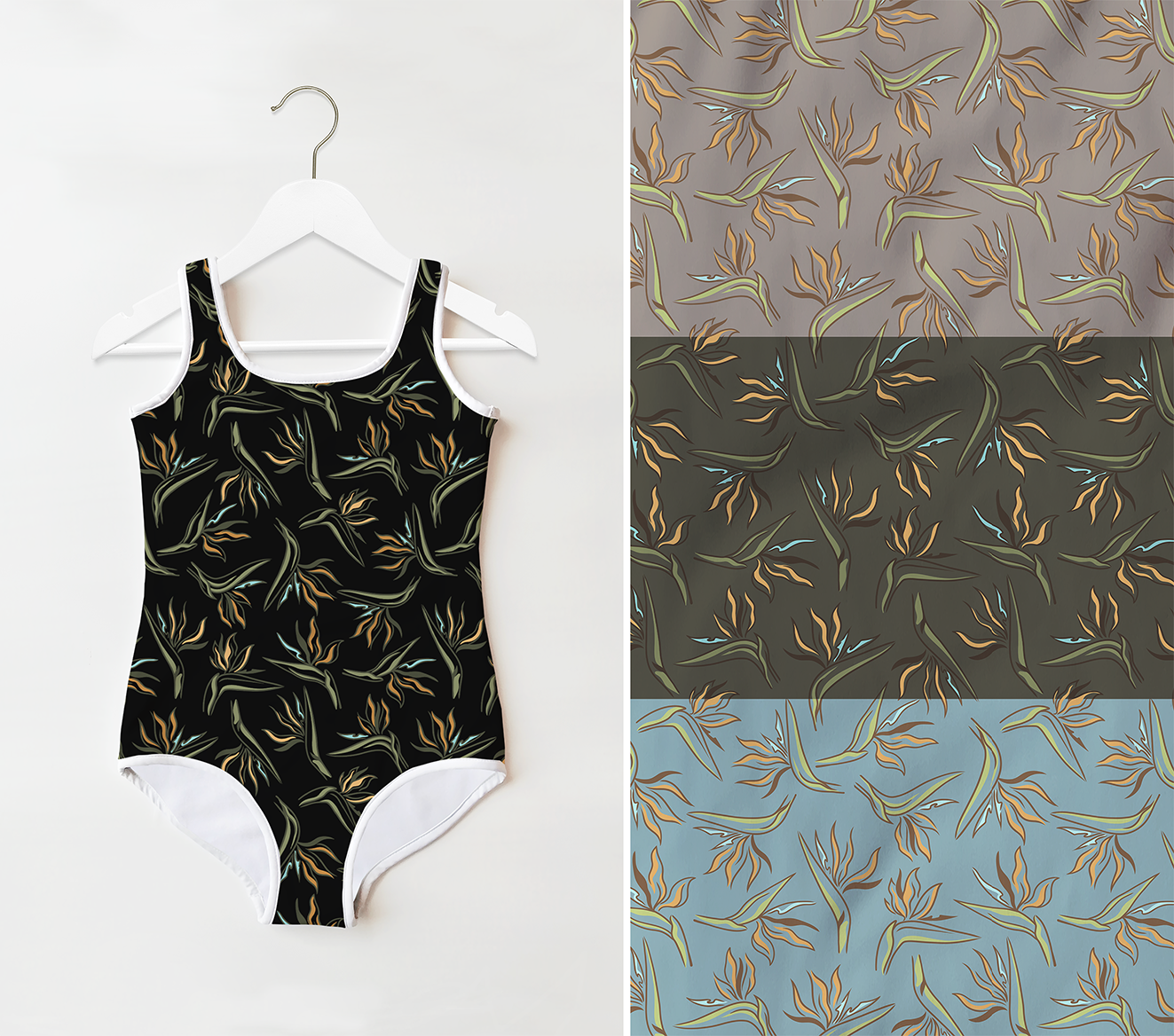 Neutral Bird of Paradise Seamless Repeat Pattern