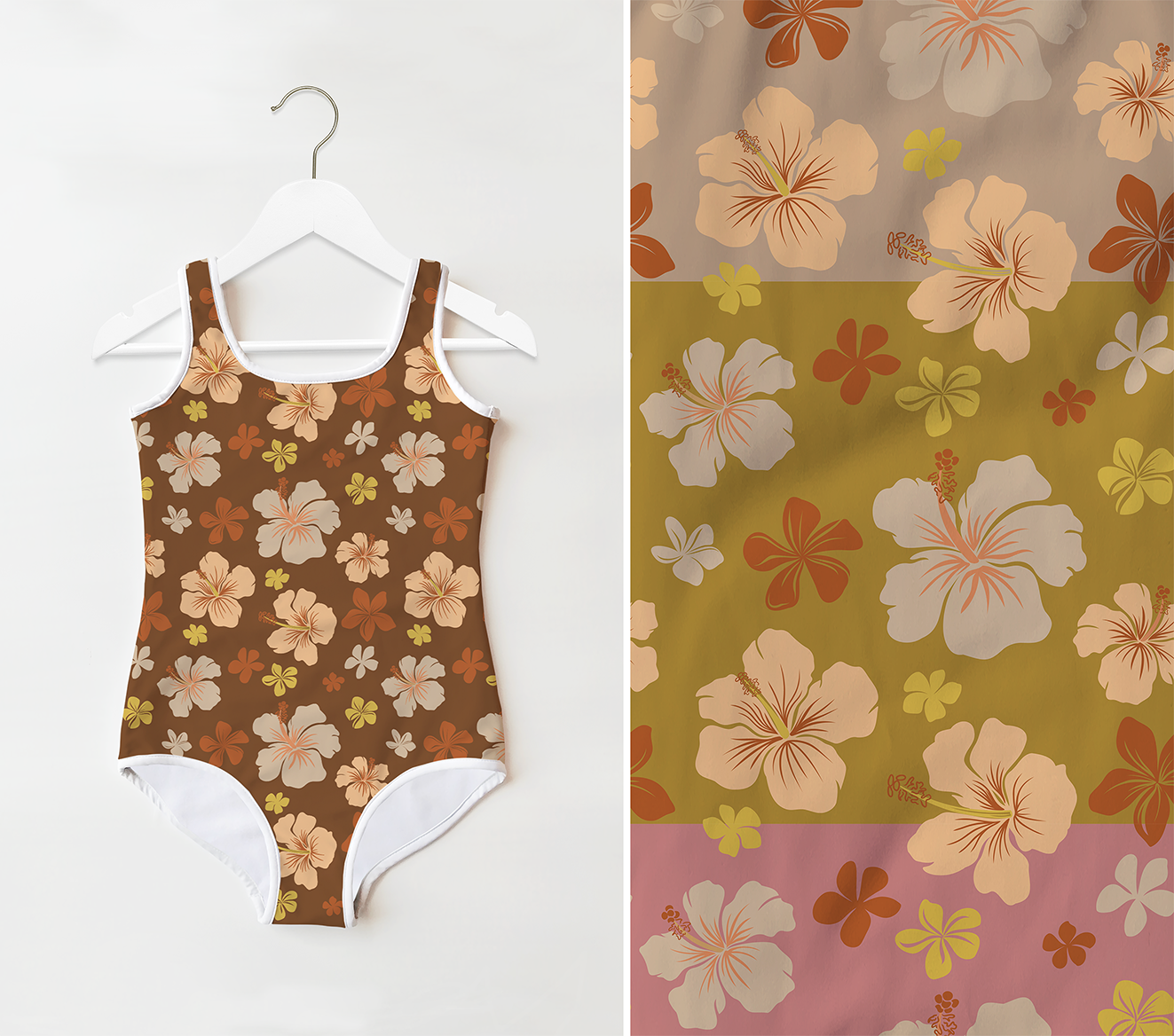 Retro HIbiscus and Plumeria Seamless Repeat Pattern
