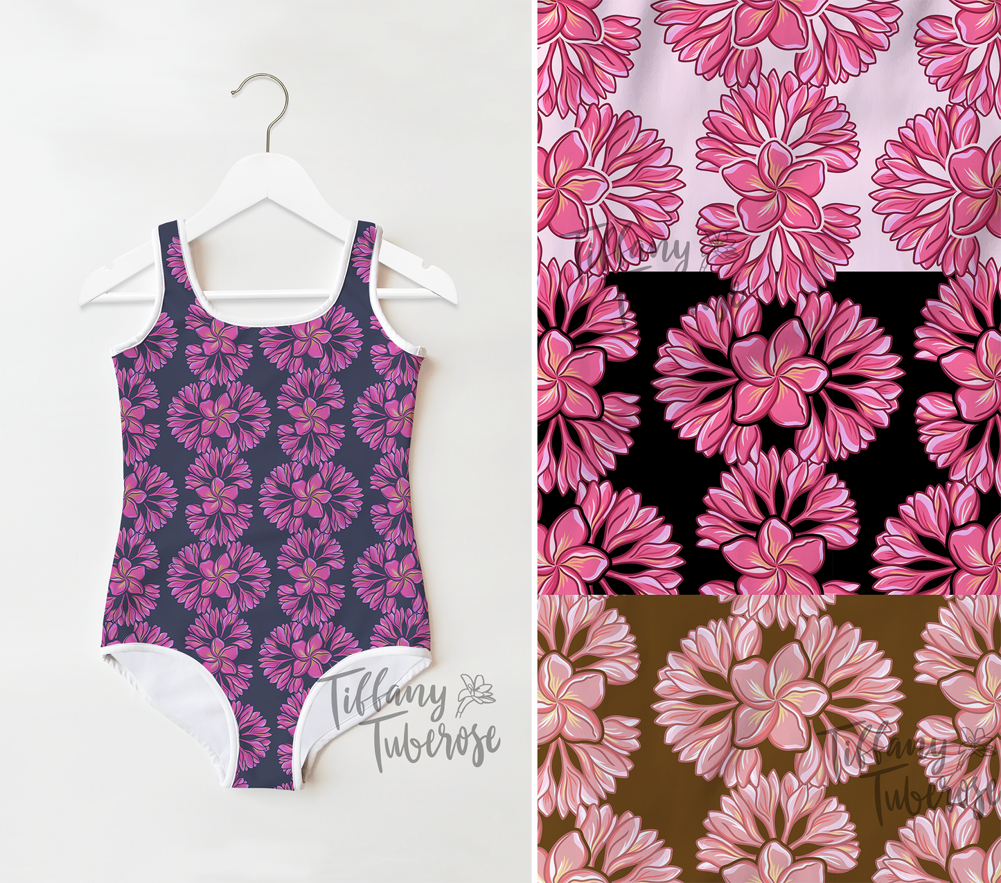 Alternating Plumeria Fan Seamless Repeat Pattern