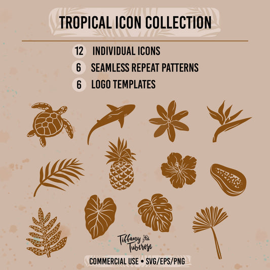 Tropical Icon Collection, Hand Illustrated Graphic Elements