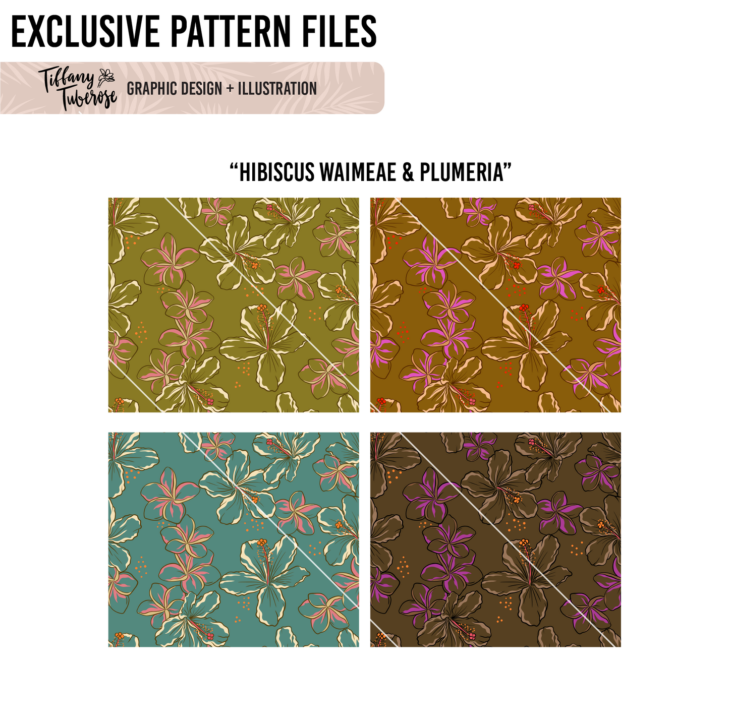 Hibiscus Waimeae & Plumeria Seamless Repeat Pattern
