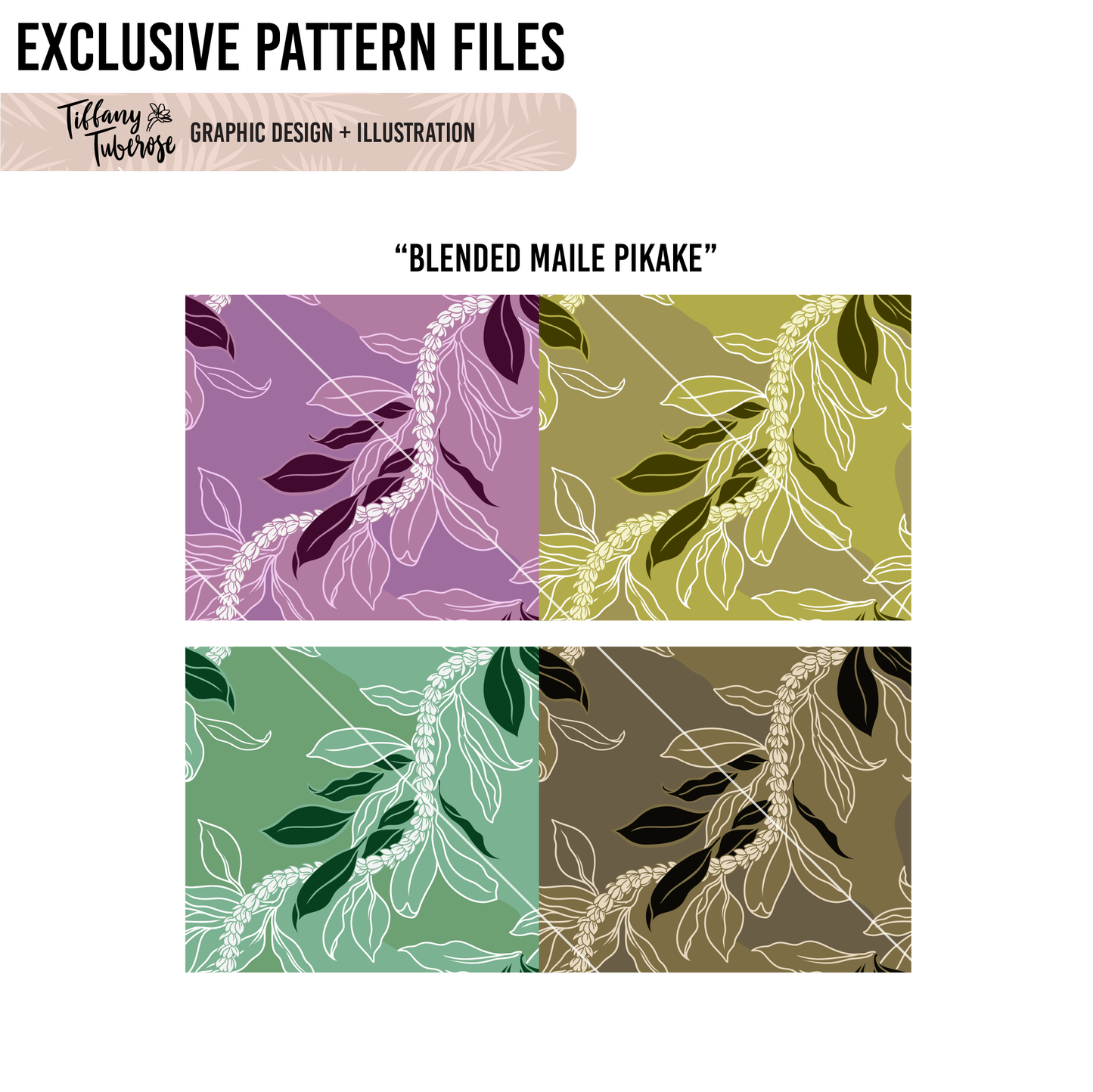 Blended Maile Pikake Seamless Repeat Pattern