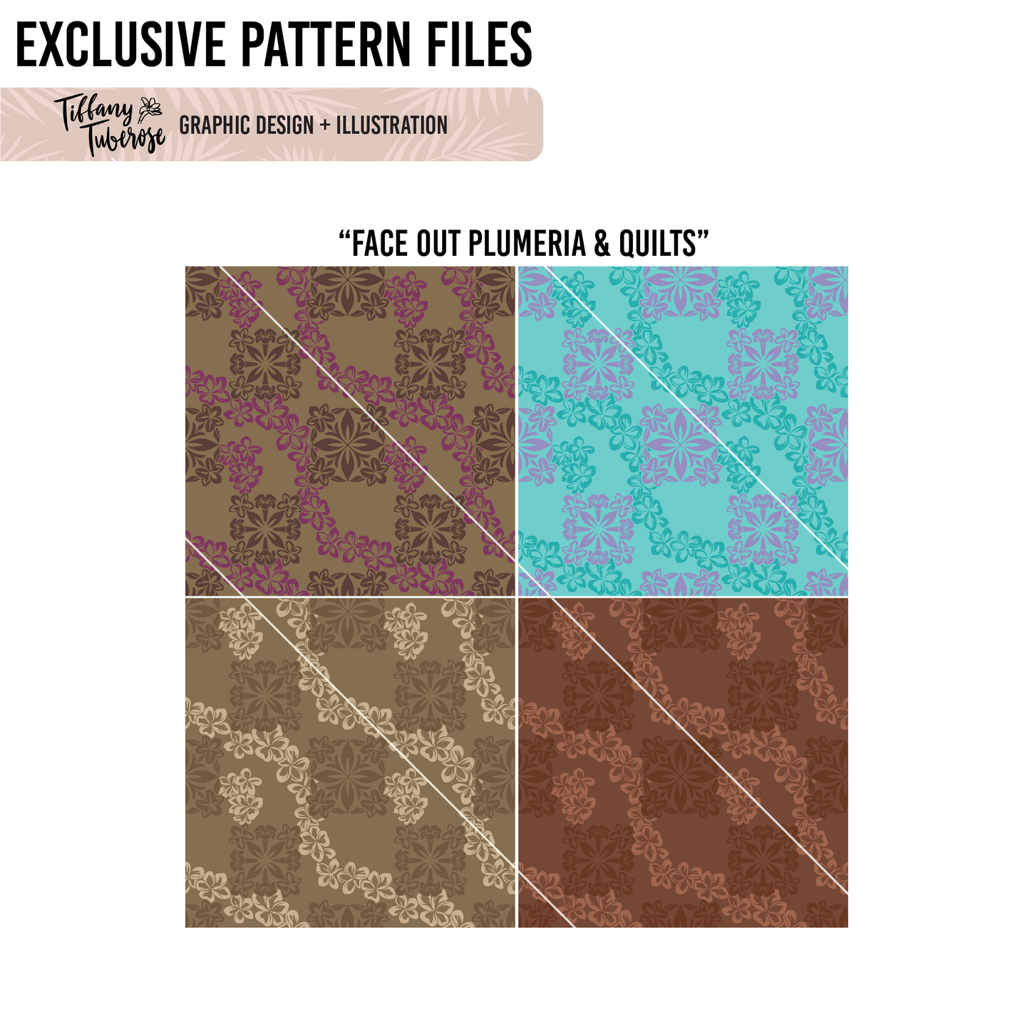 Face out Plumeria & Quilts Seamless Repeat Pattern