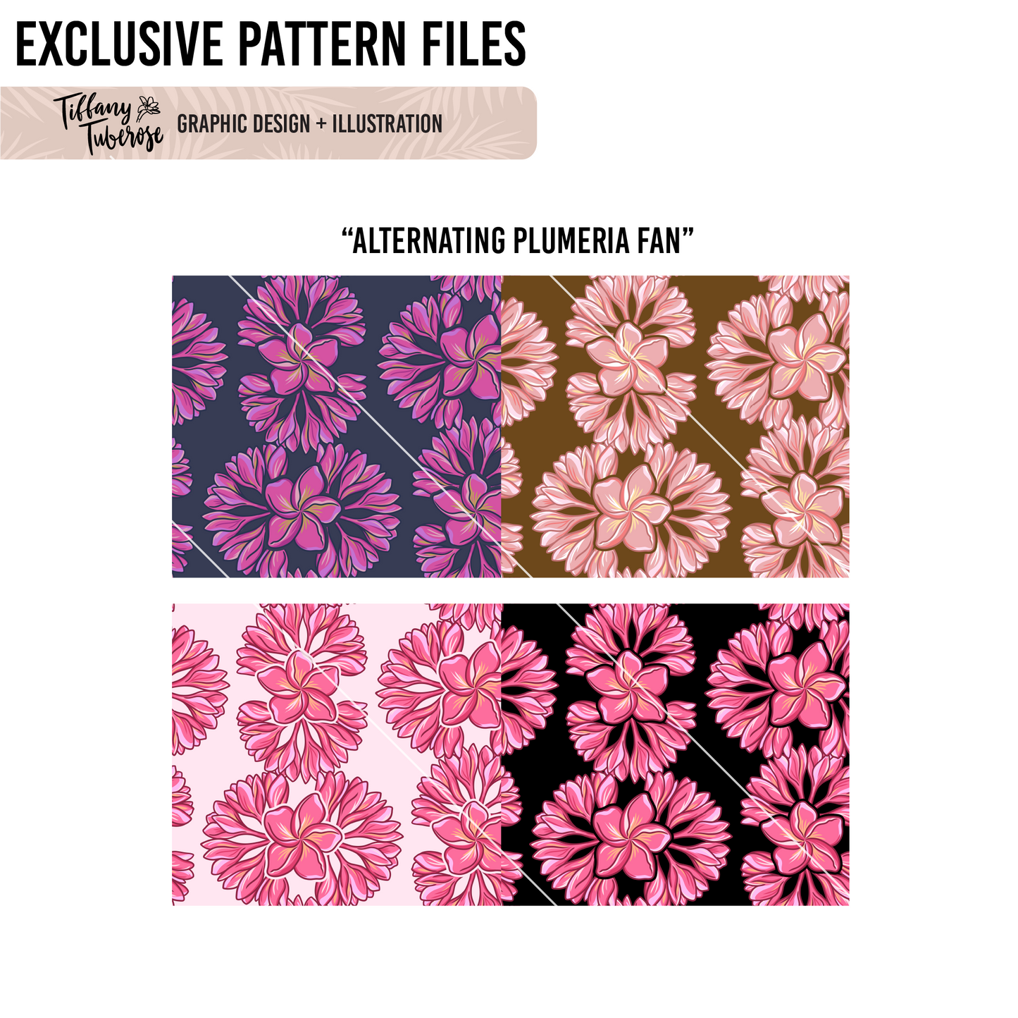 Alternating Plumeria Fan Seamless Repeat Pattern