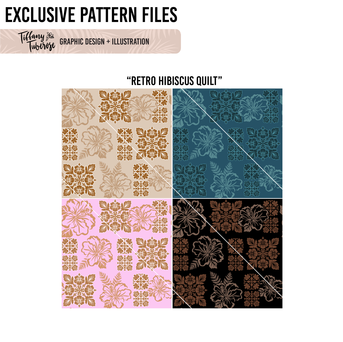 Retro Hibiscus Quilt Seamless Repeat Pattern