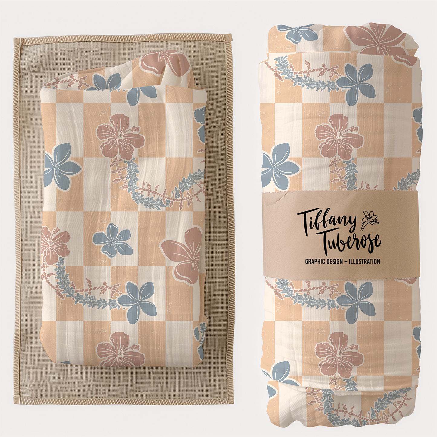 Retro Floral Lei Checkers Seamless Repeat Pattern