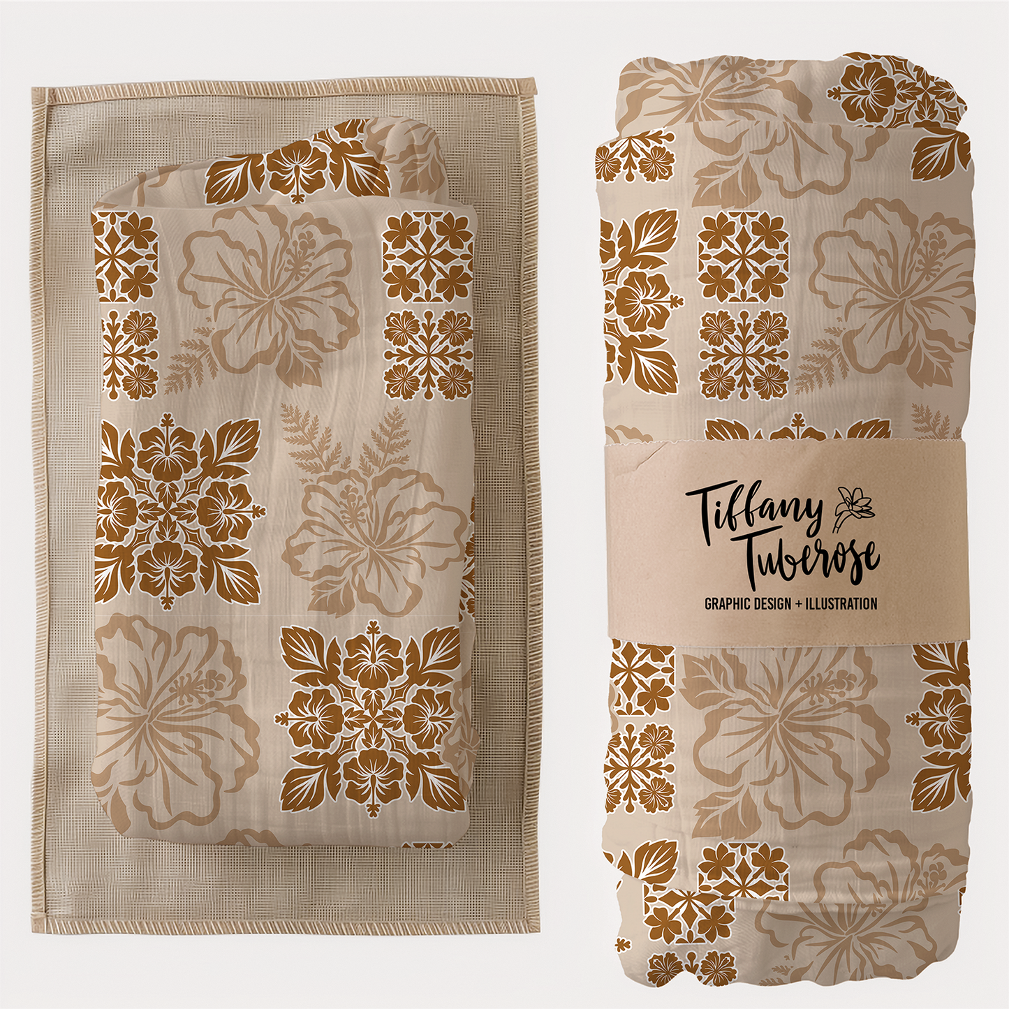 Retro Hibiscus Quilt Seamless Repeat Pattern