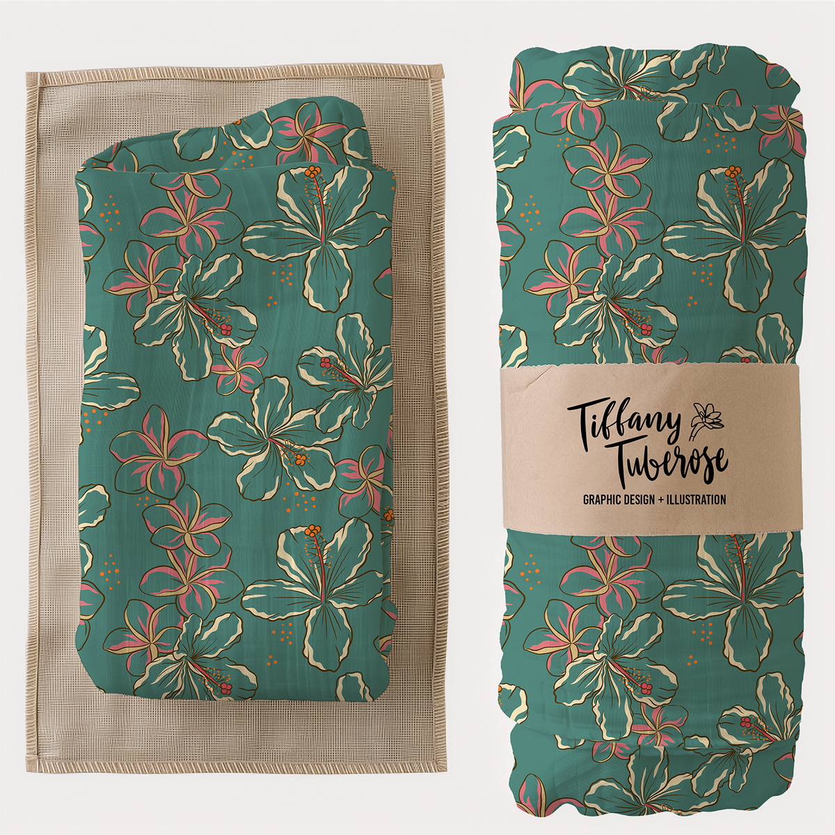 Hibiscus Waimeae & Plumeria Seamless Repeat Pattern