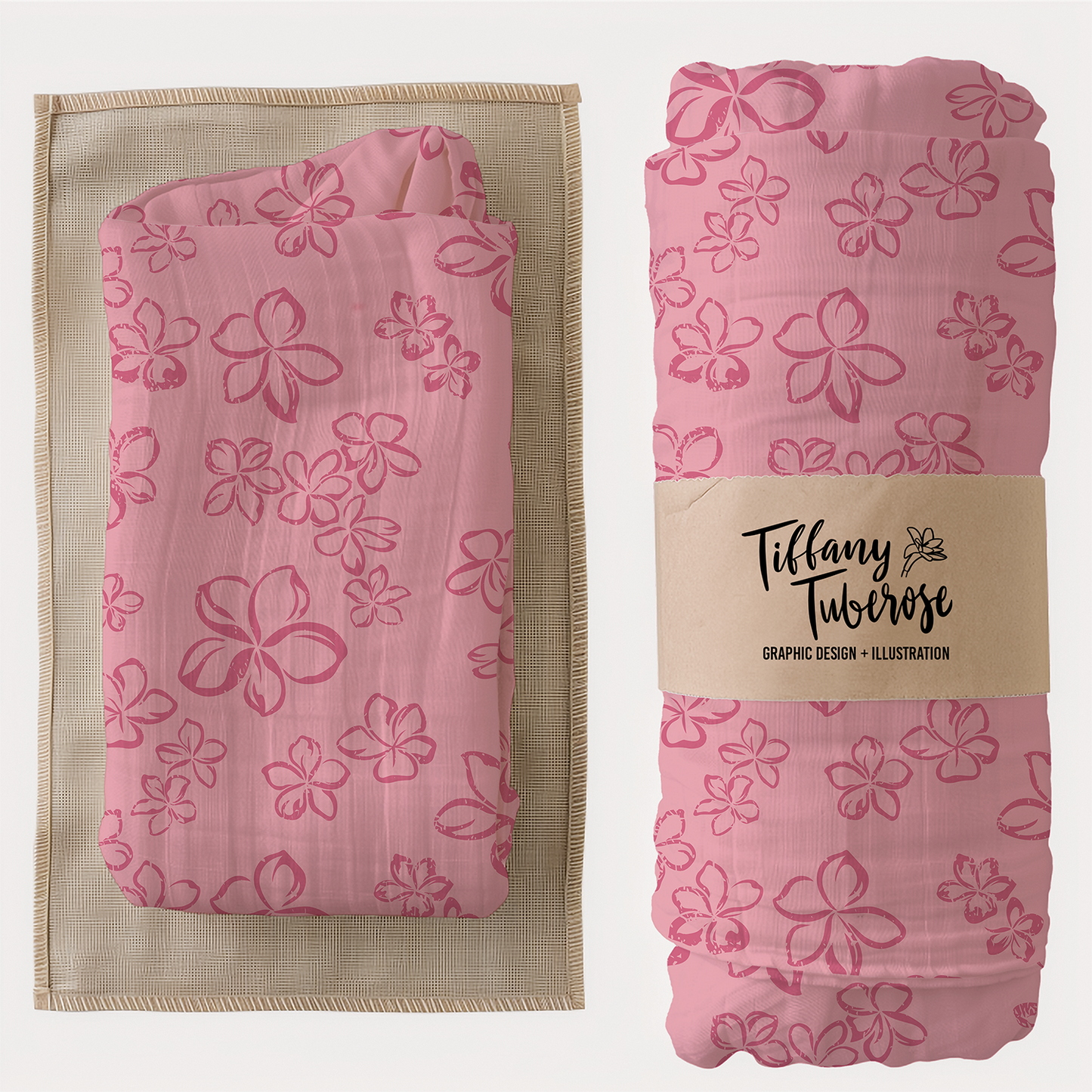 Vintage Plumeria Scatter Seamless Repeat Pattern