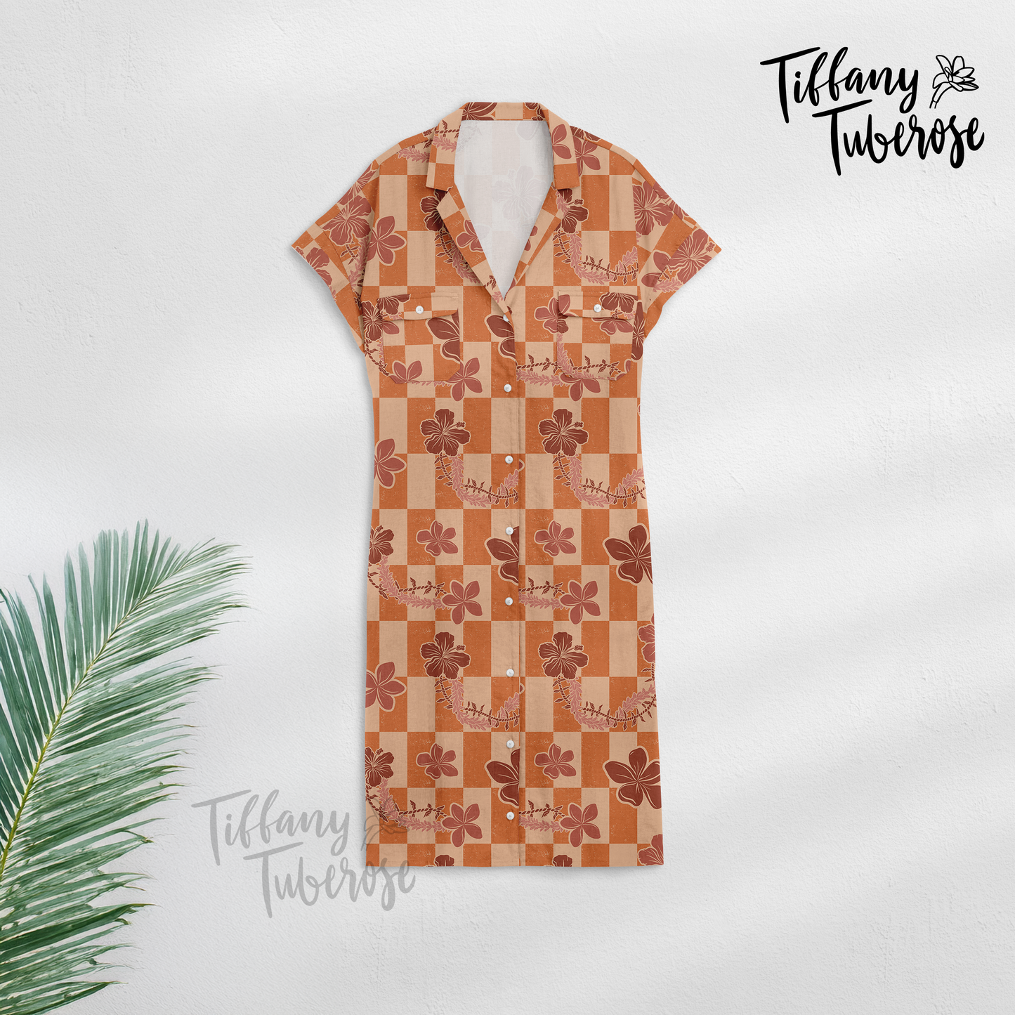Retro Floral Lei Checkers Seamless Repeat Pattern