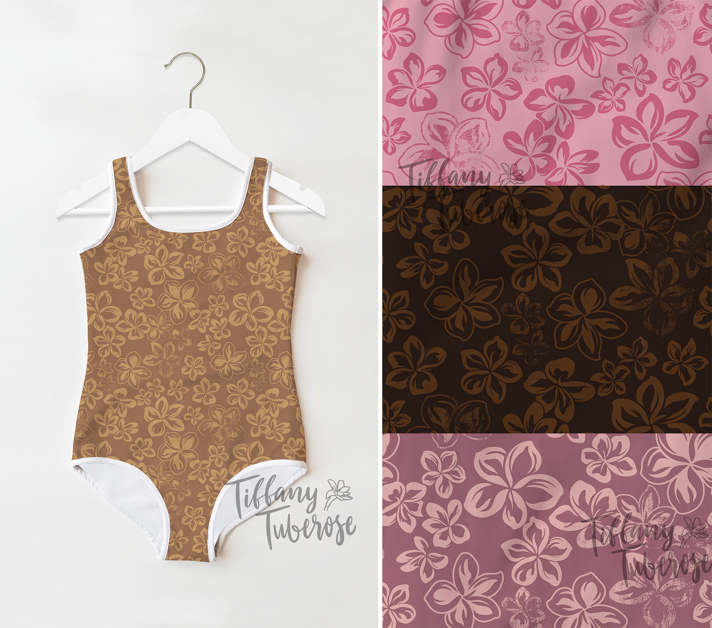 Vintage Plumeria Scatter Seamless Repeat Pattern