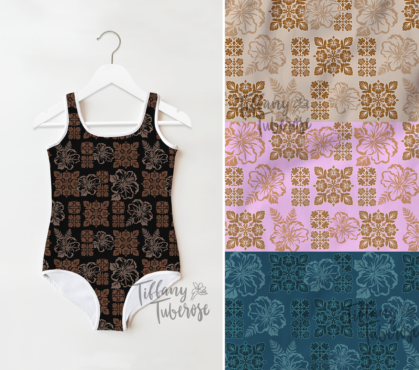Retro Hibiscus Quilt Seamless Repeat Pattern