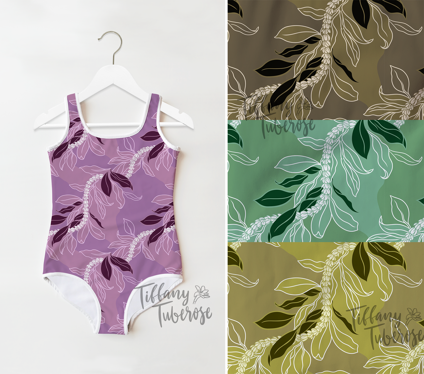 Blended Maile Pikake Seamless Repeat Pattern