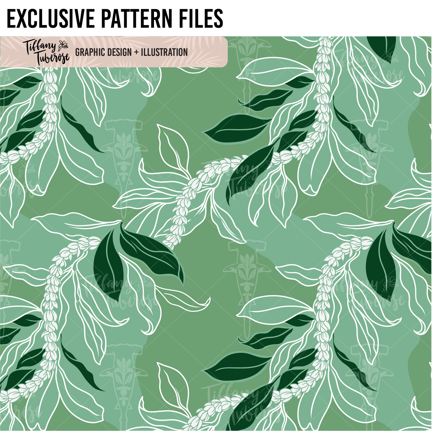 Blended Maile Pikake Seamless Repeat Pattern