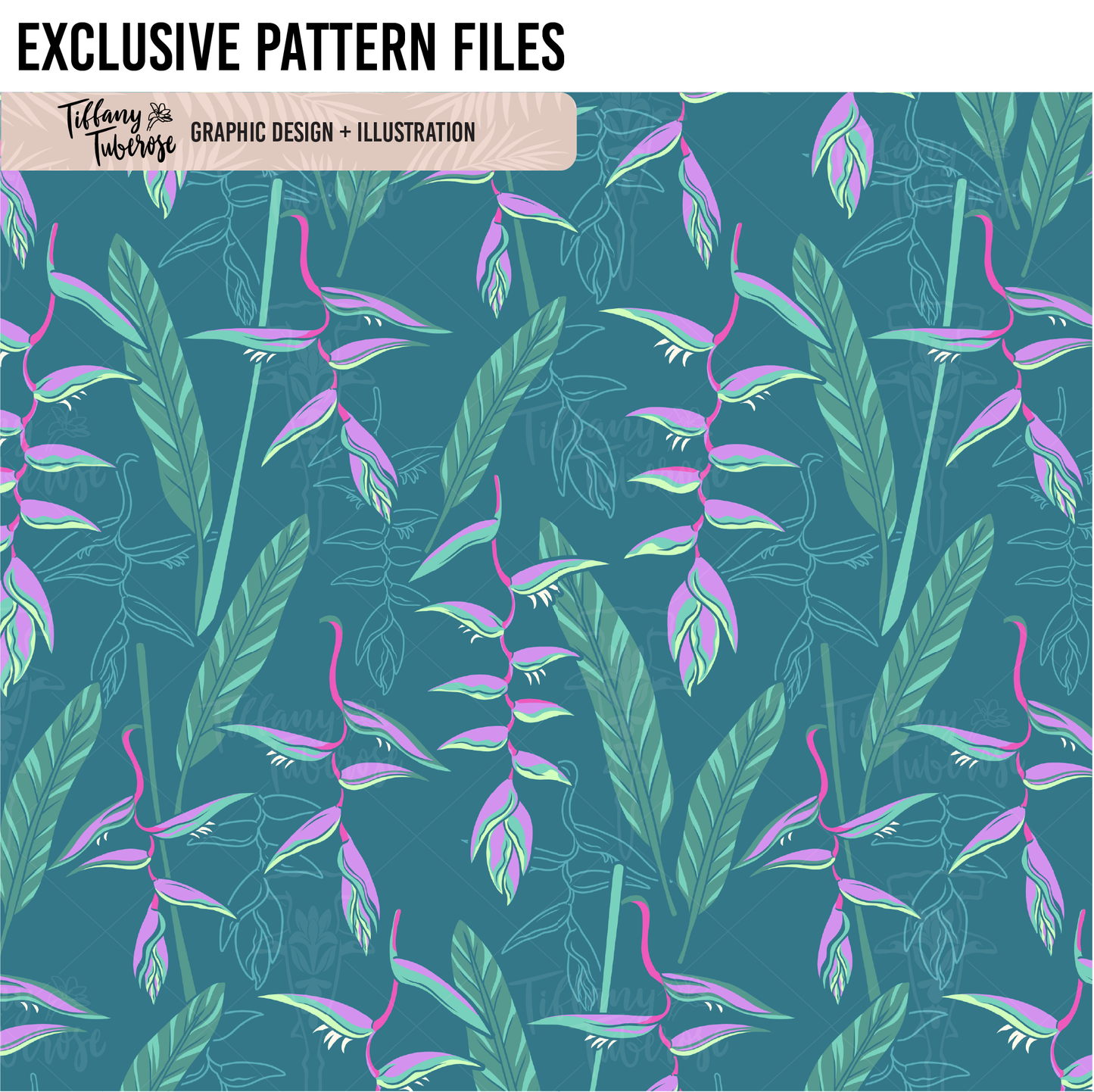 Pink Heliconia Seamless Repeat Pattern