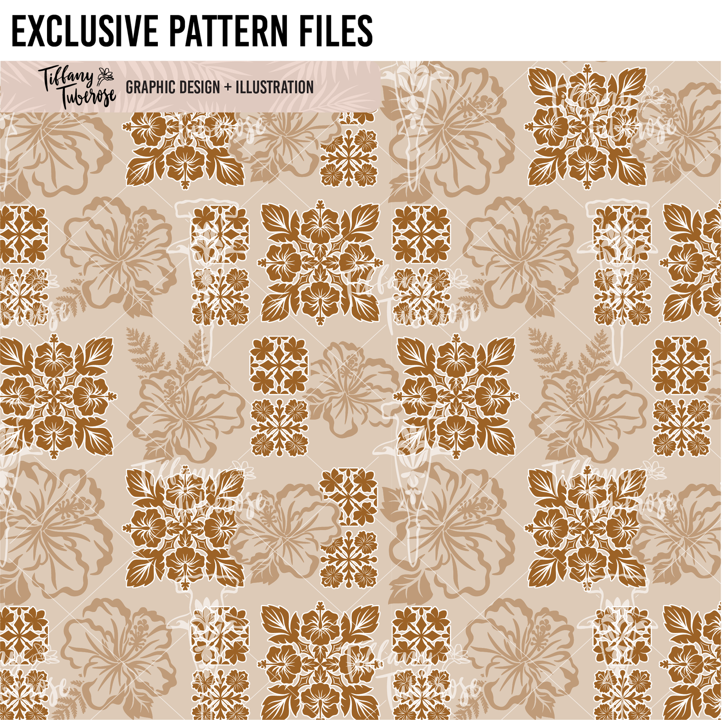 Retro Hibiscus Quilt Seamless Repeat Pattern