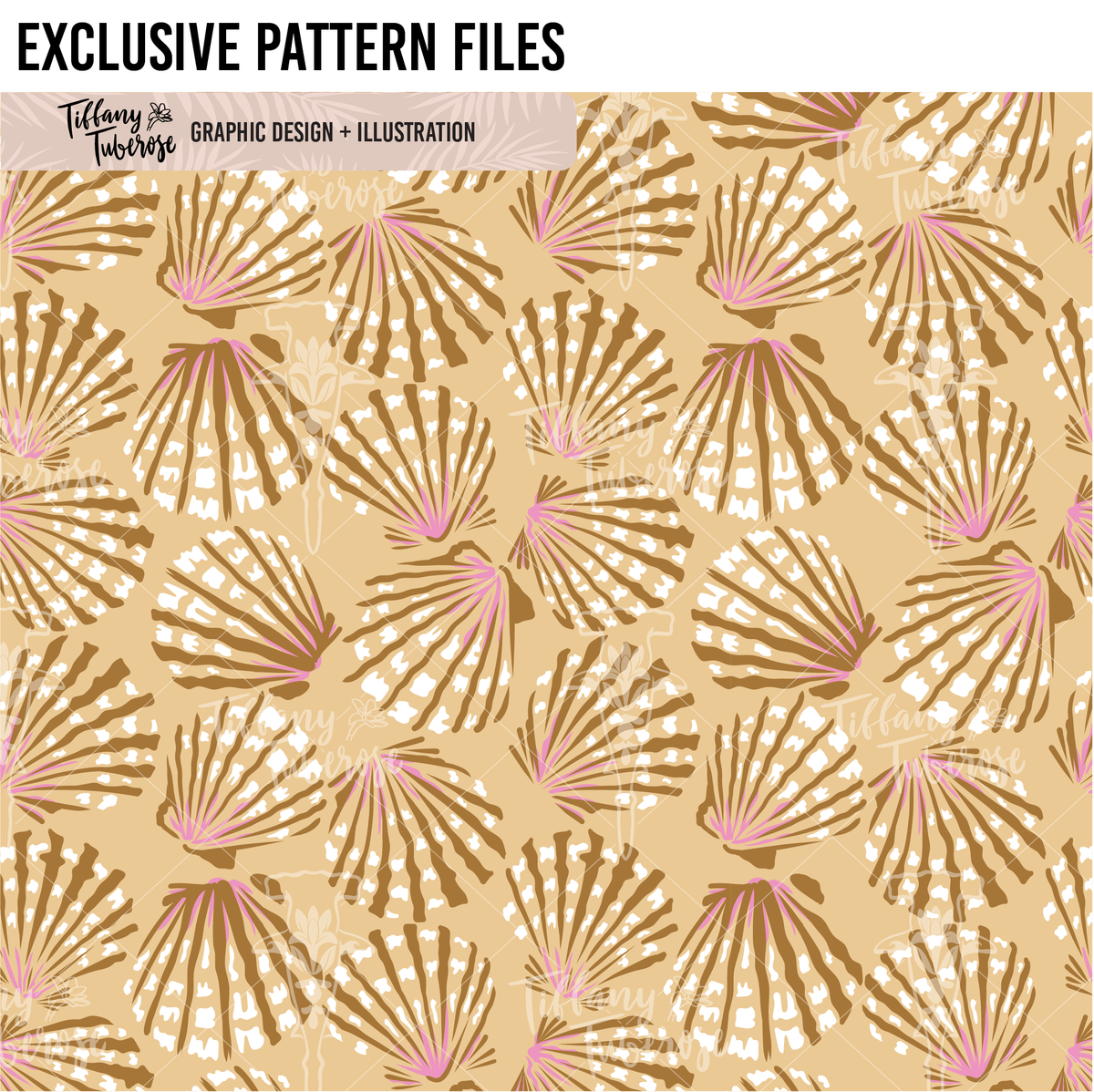 Sunrise Shell Lines Seamless Repeat Pattern